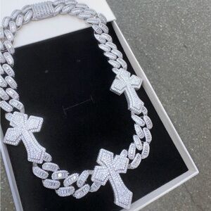 Elegant Silver Cross Cuban Necklace 20inch
